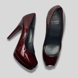 STUART WEITZMAN Burgundy Patent Leather Peep Toe Pumps Size 8.5